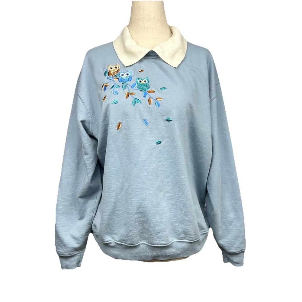 Vintage Women’s Owl Embroidered Grandma Sweater Size PL Cottage Kawaii Animals